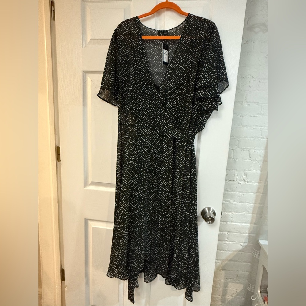 City Chic Black and White Polka Dot Dress